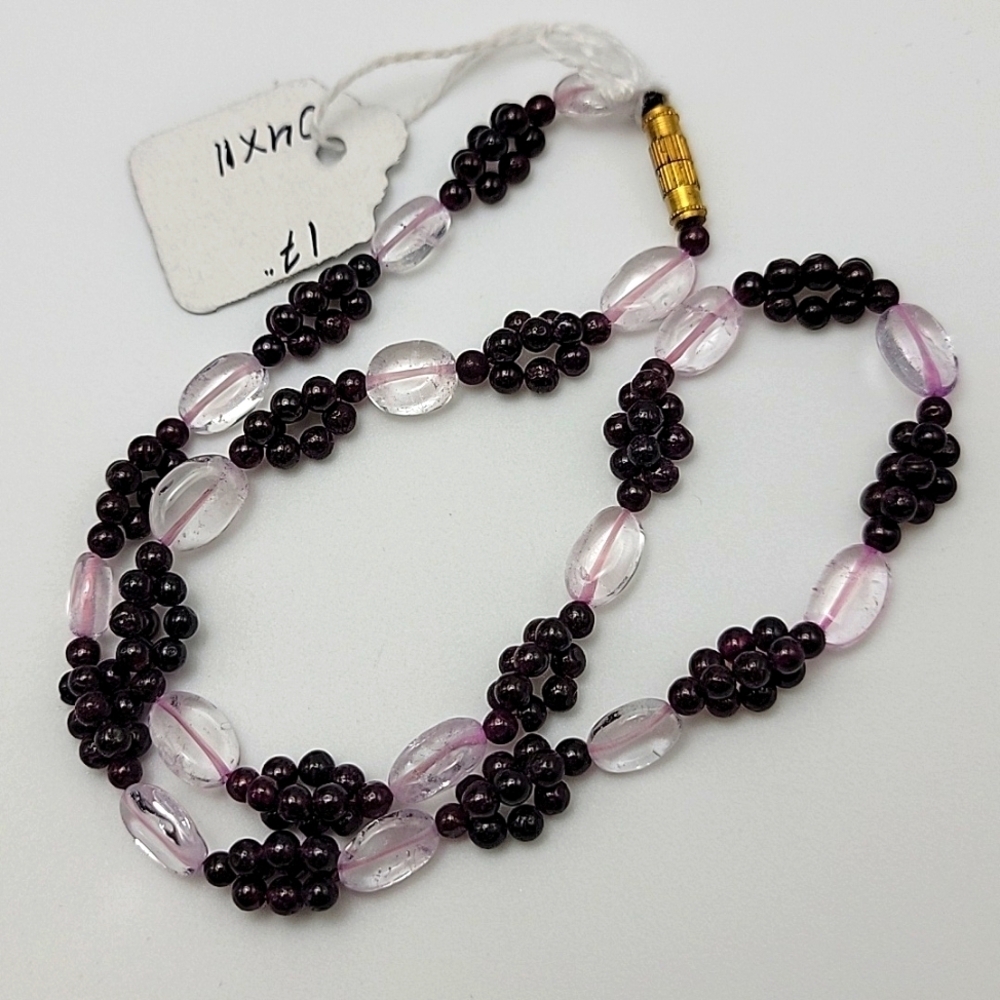 Red Garnet & White Clear Quartz 136 Cts Beaded Natural Gemstone 17" Necklace - Picture 8 of 8